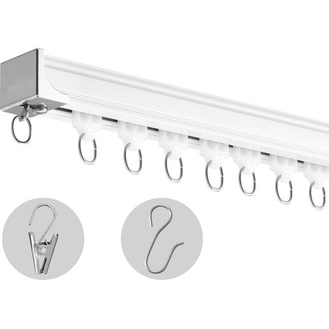 Rideau plafonnier coulissant 5,4m - Système de rails pour séparation de pièce, montage plafond/mur, crochets et fixations inclus, blanc. (1/5)