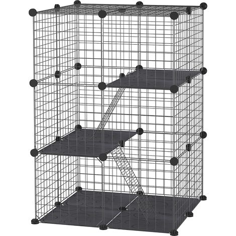 Cage modulable multiniveau lapins cochons d'Inde 3 portes fil acier noir