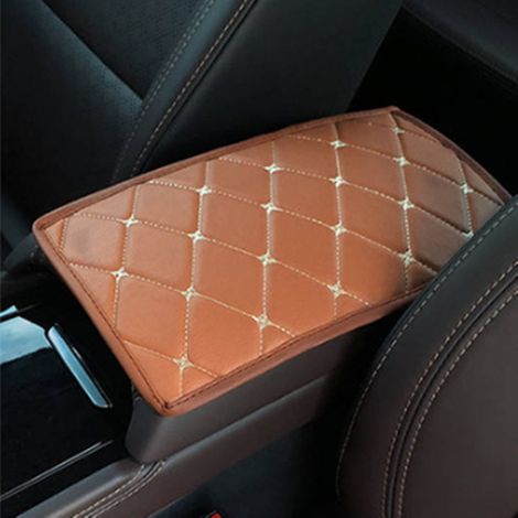 Housse universelle en cuir pour accoudoir de voiture 29 cm x 17 cm, marron avec couture beige