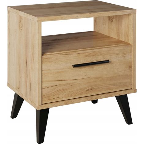Mesita de noche con cajón, mesita de noche con estante, loft artesanal de roble (1/5)