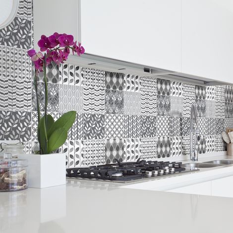 Sticker Mural Carrelage adhésif Cuisine Salle de Bain - 9 STICKERS CARREAUX DE CIMENT AZULEJOS RACHIA - 9stickers20x20cm (1/5)