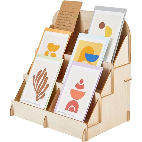 Soporte de madera para tarjetas con 6 estantes autoensamblables, organizador de manualidades, dimensiones 30x20x30cm