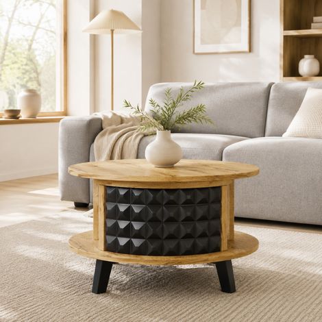 Mesa de centro giratoria con almacenamiento oculto, 85,2 x 80 x 45,2 cm, natural HAVRYA (1/5)