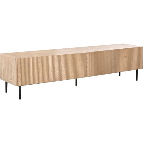 TV Stand Light Ash Wood MDF Natural Ash Wood Veneer Ribbed Front 2 Drawers Living Room Modern BLYTHE (1/5)