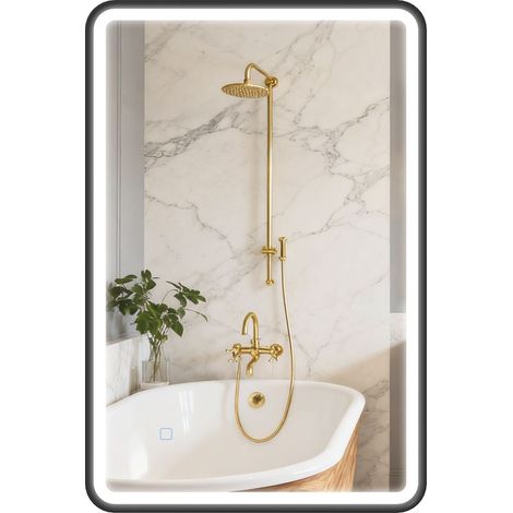 Miroir salle de bain avec éclairage 90 x 60 cm, miroir LED mural, anti-buée, 3 couleurs lumière, dimmable, noir (1/5)