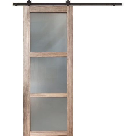 Puerta corredera Frake con cristal H204 x L83 cm, riel de rodillos, conchas Gd Menuiseries
