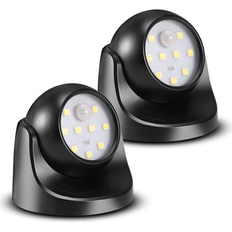 Faretto LED con rilevatore di movimento, 2 unità, proiettore LED wireless, 150 lumen, sfera rimovibile, rotazione e inclinazione a 360 gradi, alimentato a batteria