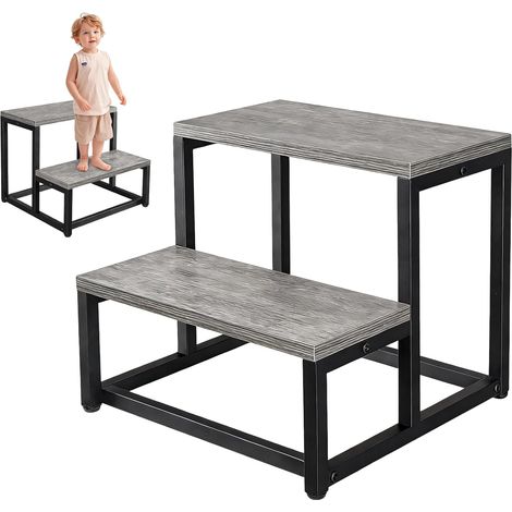 Marchepied de chevet en bois pour adultes et enfants - 2 marches - Avec cadre en fer - Pour lit haut, cuisine, salle de bain - Peut supporter jusqu'à 226,8 kg (1/5)