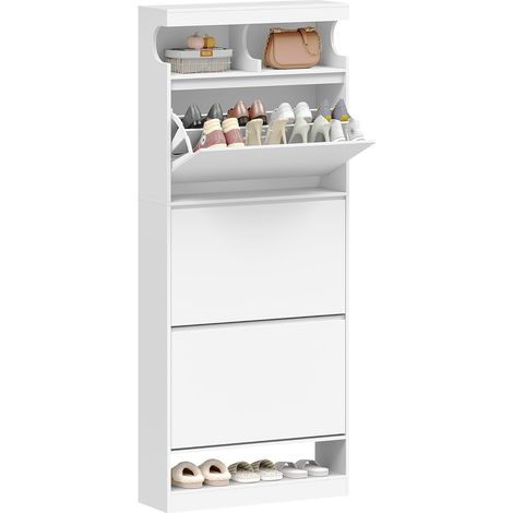 Meuble à Chaussures, Armoire à Chaussures, Compartiment Ouvert, Séparateur Réglable, 21 Paires, Grande Capacité pour Entrée, Couloir, 3 Abattants (60L cm), Blanc (1/5)
