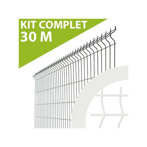 Cloture & Jardin – Grillage rigide blanc 30M – Acier thermolaqué – Maille 200x55mm – Hauteur 1,23m – Poteaux à sceller inclus (1/4)