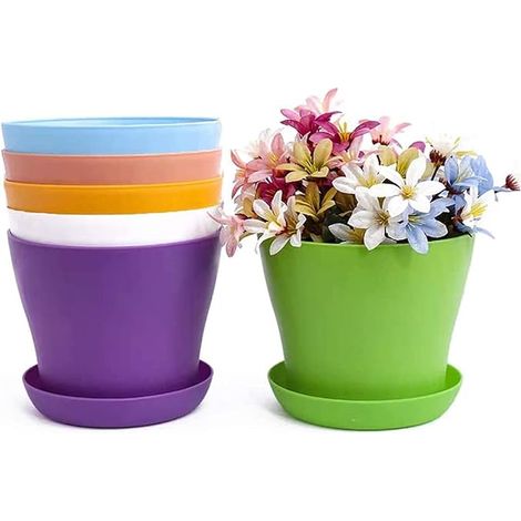 20cm Pots de fleurs et de sauces extra grand pots de fleurs avec des bacs à drip pour pots en plastique intérieur ou extérieur jardin pour décoration maison ou bureau (1/5)