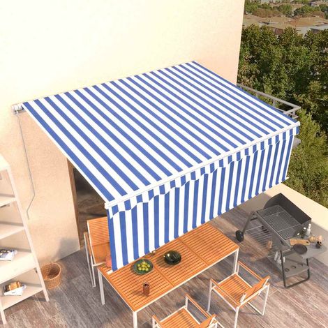 Auvent manuel rétractable avec store 4x3 m Bleu et blanc (1/5)