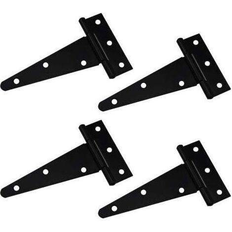 Charnières en T, charnière triangulaire, charnière en T renforcée, charnière triangulaire galvanisée, 10 cm, noire. Convient pour la fixation de portes de placard, portails de jardin, caisses en bois (1/5)