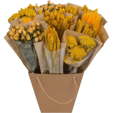 Bouquet de Fleurs Séchées Naturelles Mono Mix Jaune pour Décoration Intérieure - 50 cm - PANGIVO