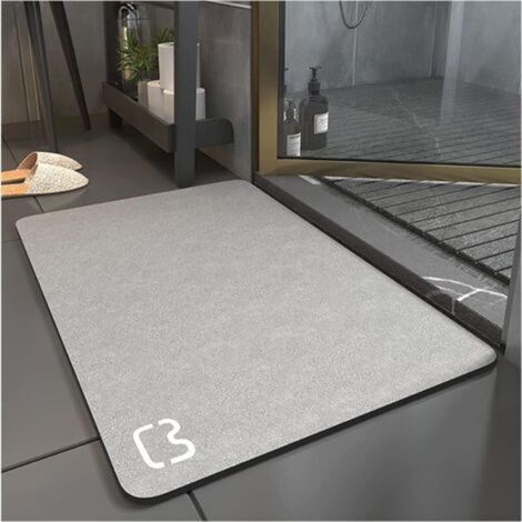 Tapis de Bain Antidérapant Super Absorbant Diatomite Tapis Salle de Bain Microfibre Baignoire Douche Doux Séchage Rapide-50x80cm (1/5)