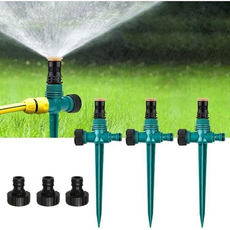 3 Pièces Arroseur de Jardin, 360 Degrés Arroseur de Pelouse, Arroseur Rotatif , Pulvérisateur D'Irrigation Réglable,Vert