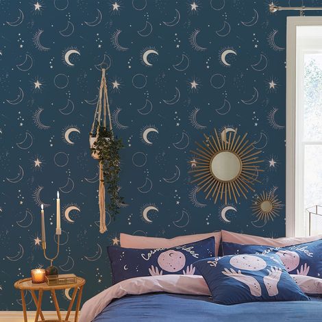 Cosmic Babe Wallpaper Muriva Modern Contemporary Sassy B Moon Stars Teenager (1/4)