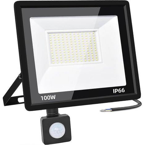 Projecteur LED extérieur 100 W avec détecteur de mouvement 6000 K étanche IP66 blanc froid 6000 K éclairage pour jardin cour garage (1/4)
