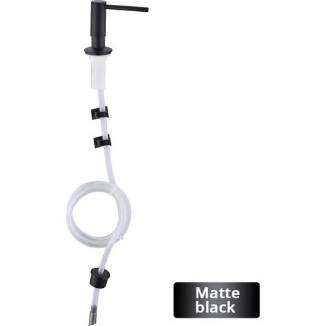 (Noir mat) Kit de rallonge pour distributeur de savon liquide pour évier de cuisine, tête de pression en acier inoxydable, montage sur plan de travail, tuyau en caoutchouc, raccord pour bouteille (1/5)