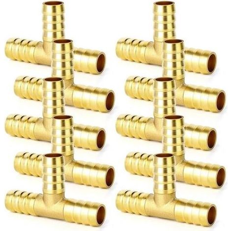 10pièces en laiton tuyau Barb Tee, raccord de tuyau en Tee à 3 voies (10mm x 10mm x 10mm) (1/5)