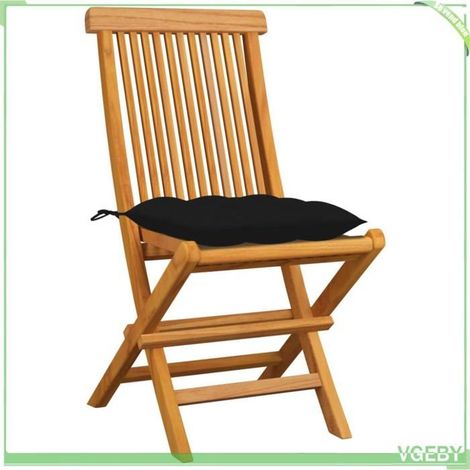 Chaises de jardin - FAFEICY - 3062590 - Bois de teck massif - Pliantes - Coussins rembourrés noirs (1/5)