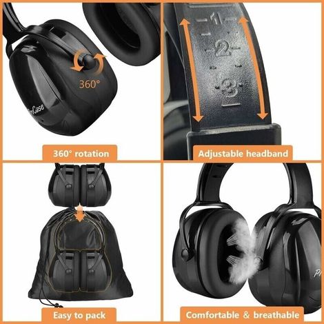 Casque Anti Bruit Adulte Réglable Confortable, avec Une Atténuation de SNR 38dB, pour Milieu Bruyant ou Stressant-Noir-DPZO