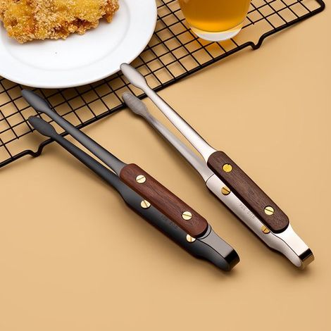 Set mit 2 Grillzangen aus Edelstahl, 25,5 cm Steakzange, Küchenutensilien, Grillzubehör für den Haushalt (1/4)