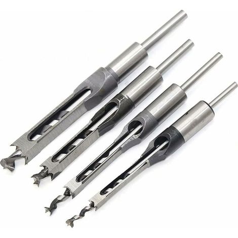 Jeu de 4 bédanes Forets à trou carré, bédanes creux en acier Outils de menuiserie Set (1/4 -1/2 - 5/16 - 3/8 pouces) (1/5)