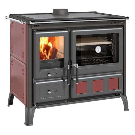 Cuisinière à bois - LA NORDICA Gardenia XXL Ceramica 10.5 kW  Bordeaux - Sans chauffe plat (1/3)