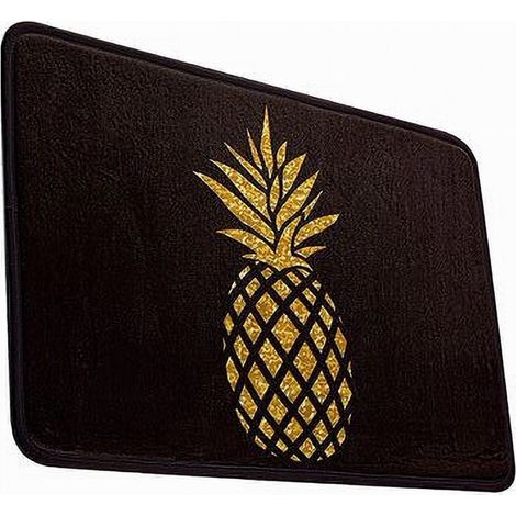 Tappeto Tappetino Antiscivolo Tessuto Bagno Arredo 40x60cm Nero Con Ananas 69750
