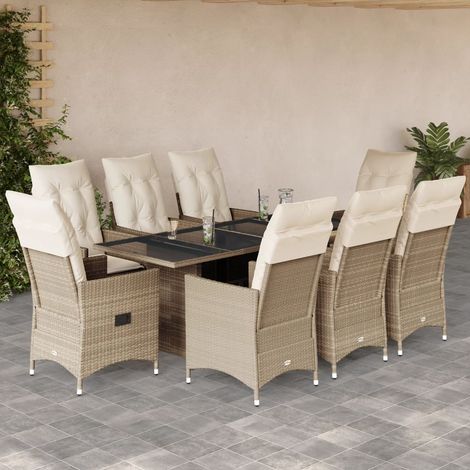 Set comedor de jardín 9 pzas con cojines ratán sintético beige vidaXL (1/5)