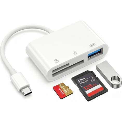 Adaptateur Carte SD USB C 3-en-1, Lecteur Carte SD OTG USB 3.0 Haute Vitesse, pour Voyage, Photo ou Bureau, Compatible avec 17/16/15 Série, iPad Pro/Air/Mini, MacBook (1/5)
