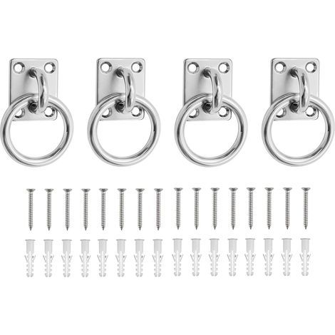 4 Pièces Plaques Œil Acier Inoxydable Fixation Plafond Acier Inox 304, Carré Anneaux de Fixation Cheval, avec 16 Vis et Tube D'expansion, pour vcuries, Navires, Machines (1/5)