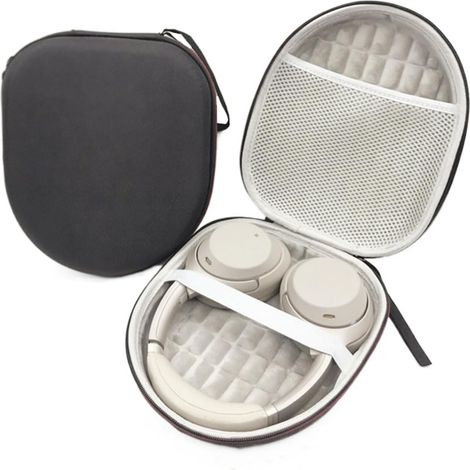 Sacoche pour écouteurs, 23 x 19,5 cm, étui de protection compact pour écouteurs supra-auriculaires et accessoires, boîte de transport universelle, étui de protection en noir (1/4)