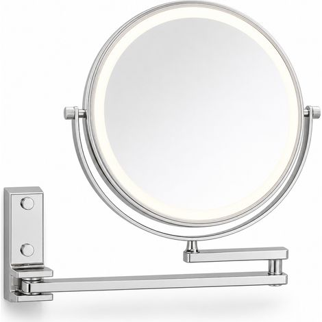Illuminated Extendable Wall-Mounted Magnifying Mirror Hotel Silver 8 Inches (1/5)
