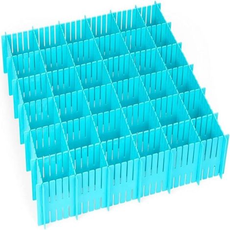 Séparateur tiroir, 16 Pièces réglable Grille Tiroir Diviseurs, Organisateur de tiroir, pour sous-Vêtements Chaussettes Ceinture Fournitures de Bureau économise De l'espace (Bleu) (1/5)