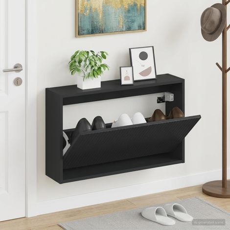 vidaXL Wall-Mounted Shoe Cabinet ARNHEM 71 x 17 x 43 cm Black (1/5)