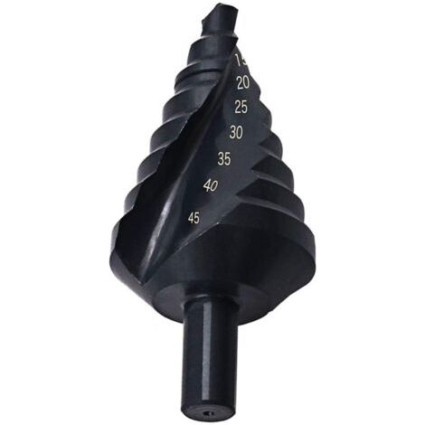 Punta da trapano a gradini da 10-45 mm con rivestimento in titanio per foratura e alesatura su acciaio, punta da trapano a gradini da 10-45 mm con rivestimento in titanio nero (1/4)
