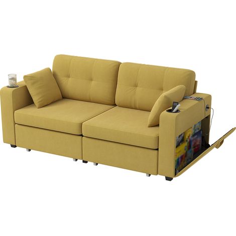 Sofá de 2 plazas de chenilla con almacenaje, USB y portavasos 172x75x82 cm HOMVRA (1/5)