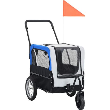 2-in-1 Fahrradanhänger für Hunde und Buggy Grau and Blau