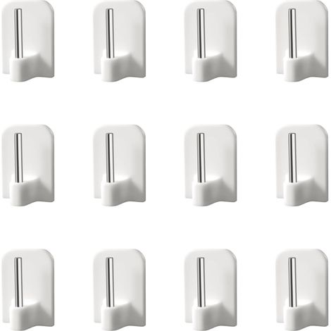 12 Crochets Autocollants, Crochets Rideau Adhésifs pour Tringle à Rideaux, Crochet Rideau Sans Percagez, Fixation Murale Auto-Adhésive pour Salle de Bain, Cuisine, Blanc (1/5)