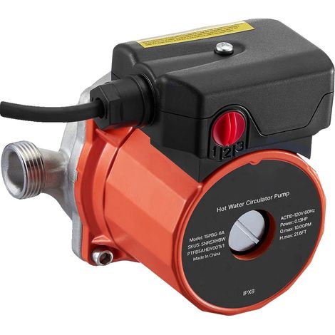 Pompe de recirculation d'eau chaude, contrôle à 3 vitesses, haute efficacité, Tête en acier inoxydable (1/2)