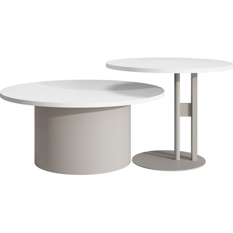 Conjunto mesa de centro Oswego 160, Blanco, 33x0x0cm, Diámetro: 75, Aglomerado laminado, Redonda