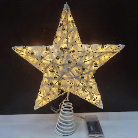 Étoile de Noël décorative pour sapin, étoile 3D en rotin de 30 cm (12 pouces) à brancher, style rustique, avec guirlande lumineuse intégrée à 10 ampoules.