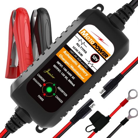 12V 800mA Entièrement Chargeur de Batterie Automatique/Mainteneur pour Voitures, Motos, ATV, RVS, Powersports, Bateau et Plus Encore (1/5)