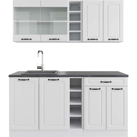 Cucina completa R-Line, Casa di campagna bianca/bianco, 160 cm , PL Antracite, Vicco