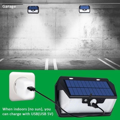 53-LED-Außenwandleuchte, Solarlampe, Fernbedienung, Solar-/USB-Ladefunktion, Gartenbeleuchtung, 800 lm (1/3)
