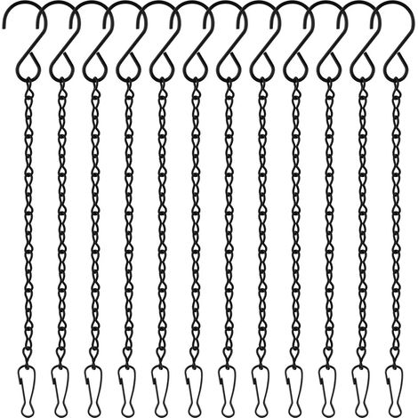 12 Stück schwarze Hängeketten, Hängekorbketten, Gartenpflanzenaufhänger, Metallketten mit Haken, Clips für Vogelhäuschen, Windspiele, Laternen, Pflanzgefäße, dekorative Ornamente (1/5)