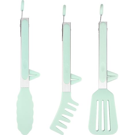 Set di 3 pinze da cucina in acciaio inox e silicone per barbecue, insalata, grigliate, buffet, verde