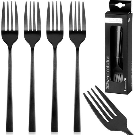 Fourchettes à dessert pour gâteaux et collations, acier, noir, 4 pièces, SATIN, EXCELLENT HOUSEWARE 139771 (1/5)